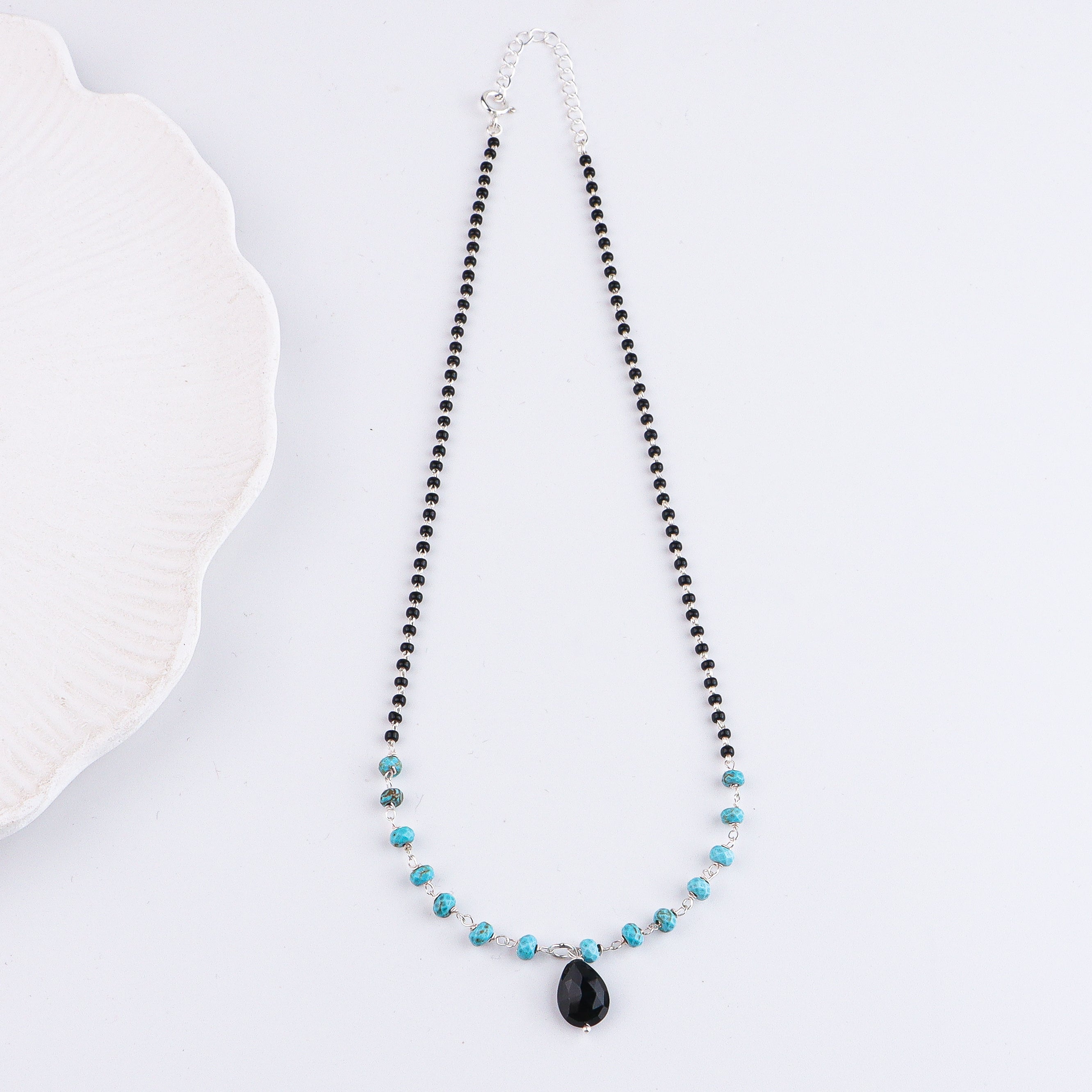 Turquoise & Black Spinel Silver Mangalsutra (Project Handmade)