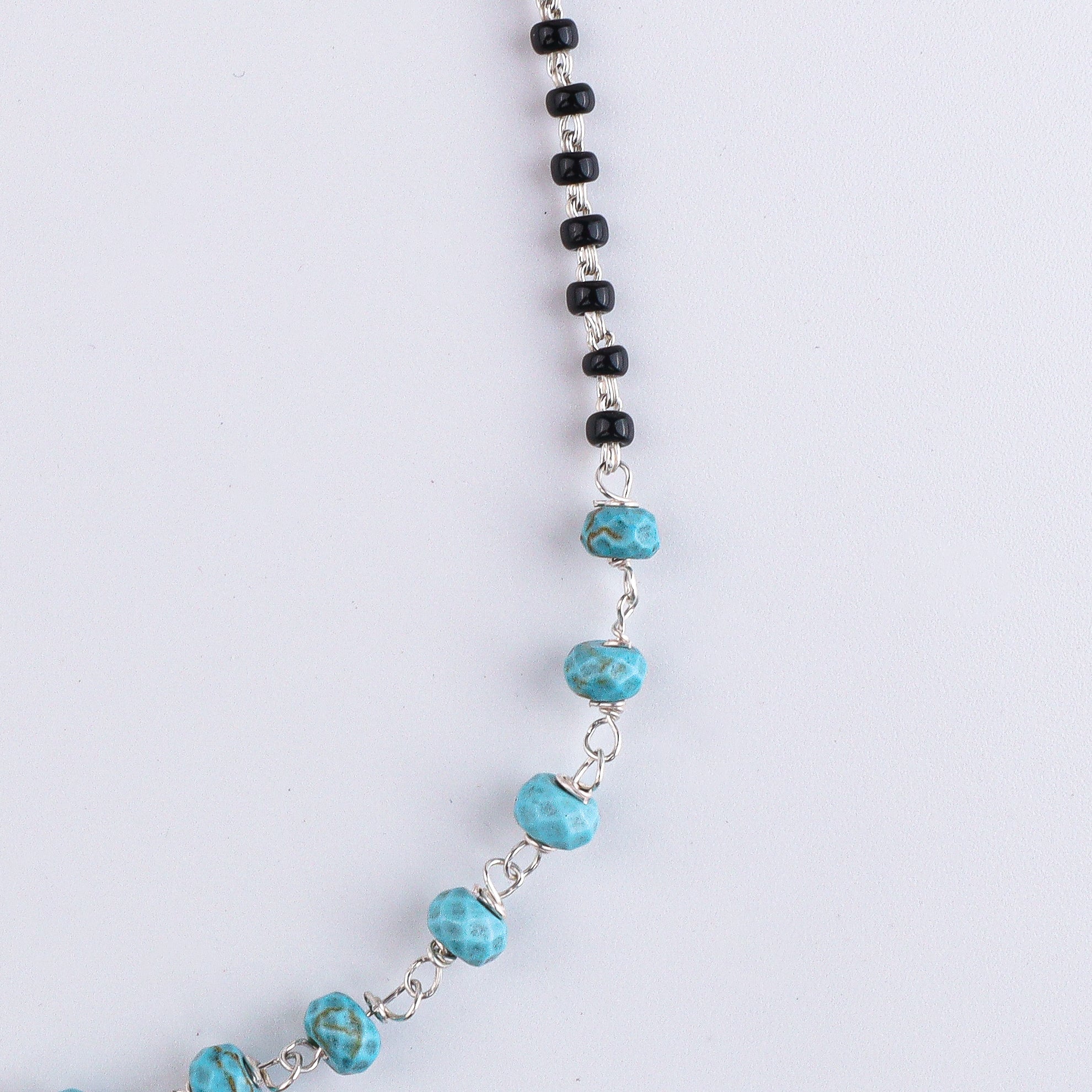 Turquoise & Black Spinel Silver Mangalsutra (Project Handmade)