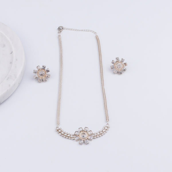 Polki Choker Design Silver Set (Moissanite)