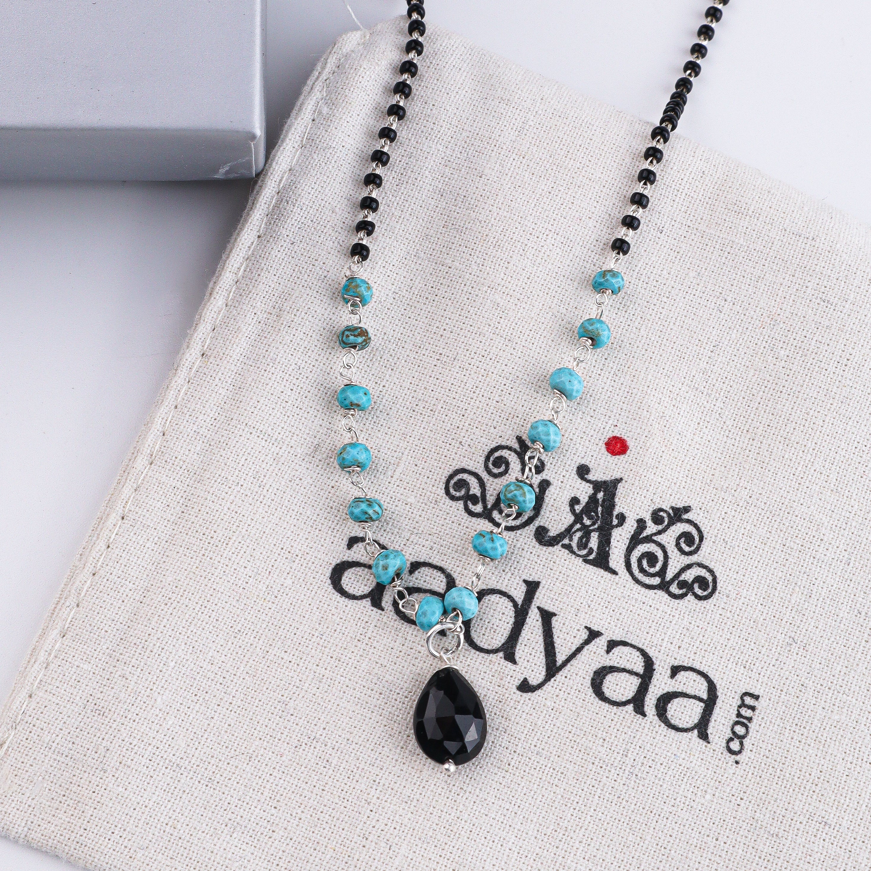 Turquoise & Black Spinel Silver Mangalsutra (Project Handmade)