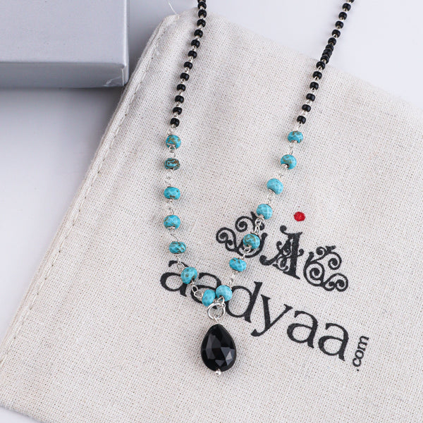 Turquoise & Black Spinel Silver Mangalsutra (Project Handmade)