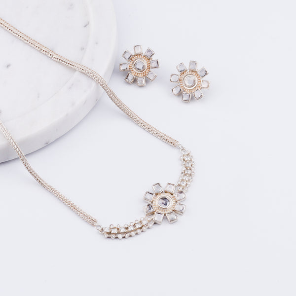 Polki Choker Design Silver Set (Moissanite)