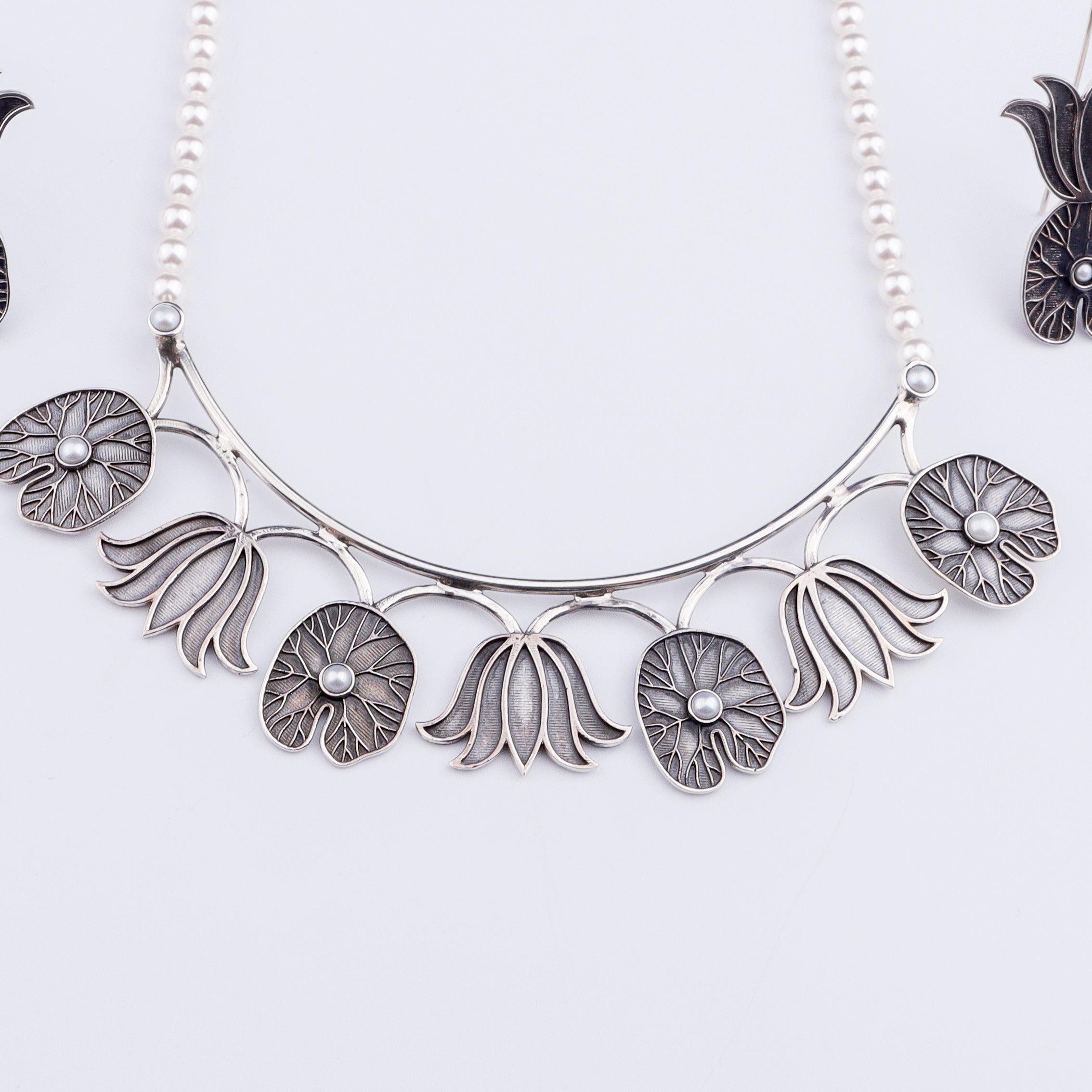 Abstract Silver Pearl Set