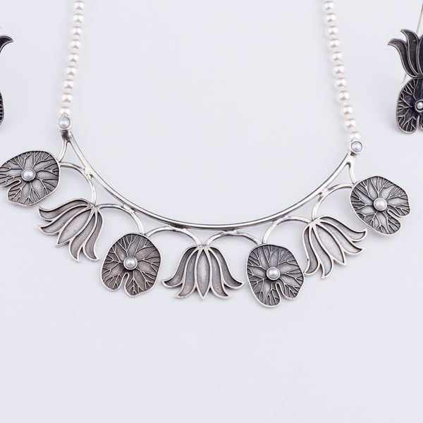 Abstract Silver Pearl Set