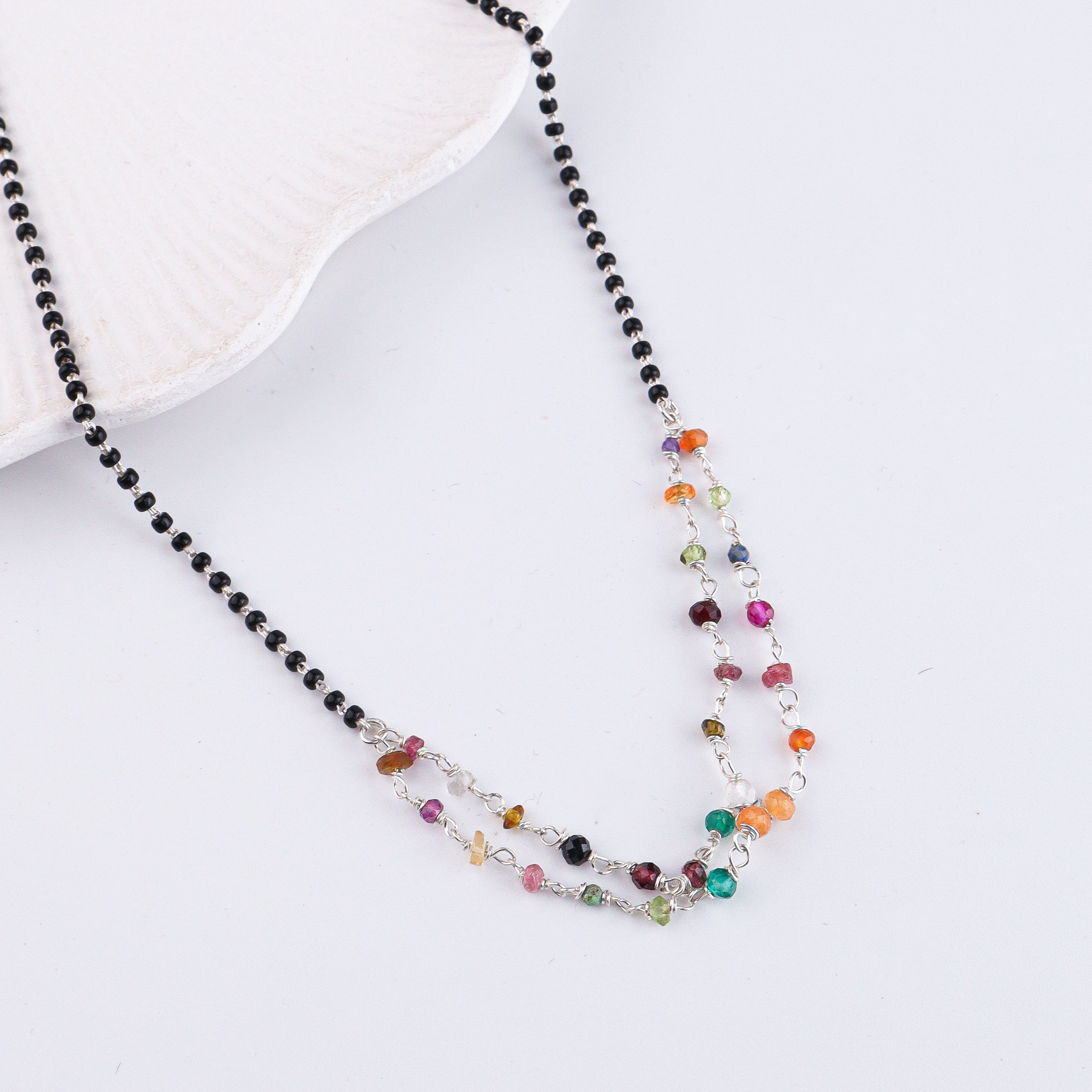 Entangled Multicolor Ganthan Silver Mangalsutra (Project Handmade)