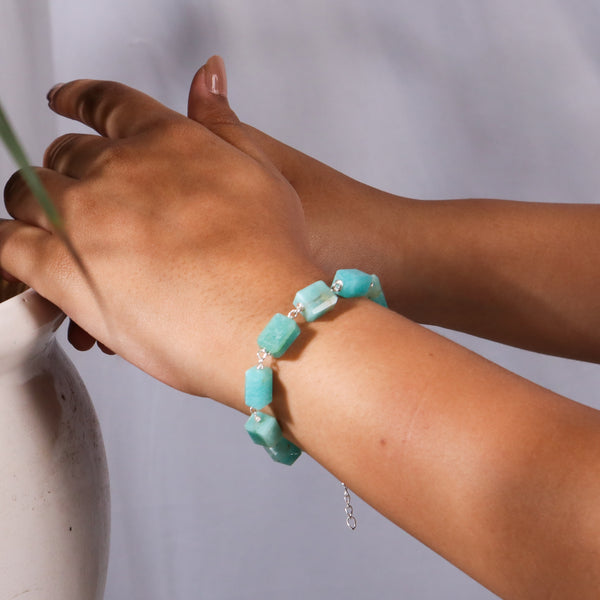 Silver Ganthan Bracelet with Amazonite Stones