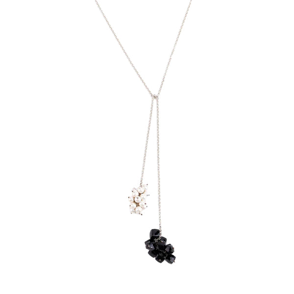 Silver Tie & Wear Necklace with Pearls & Black Onyx