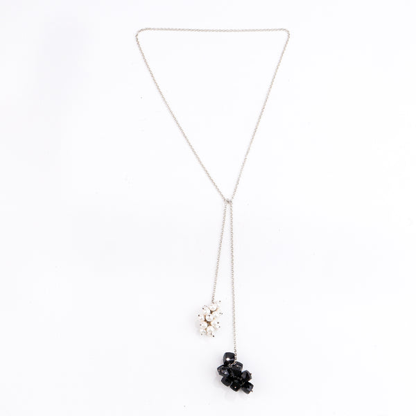 Silver Tie & Wear Necklace with Pearls & Black Onyx