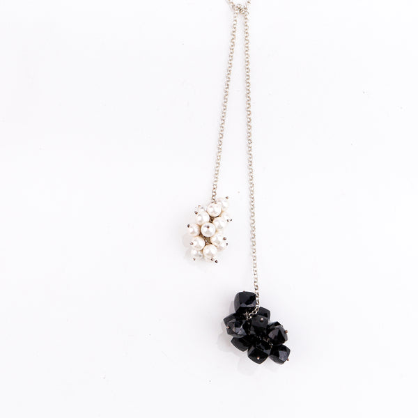 Silver Tie & Wear Necklace with Pearls & Black Onyx