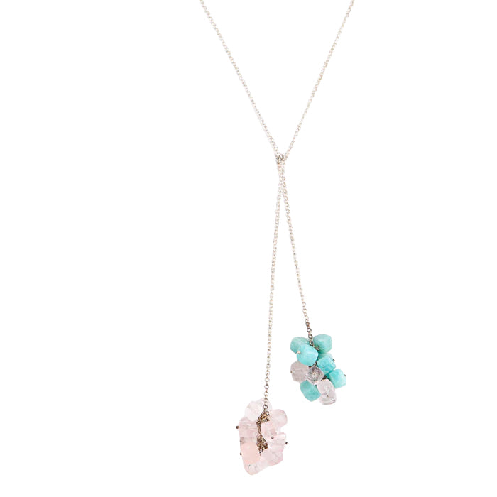 Silver Tie & Wear Necklace with Semi Precious Stones