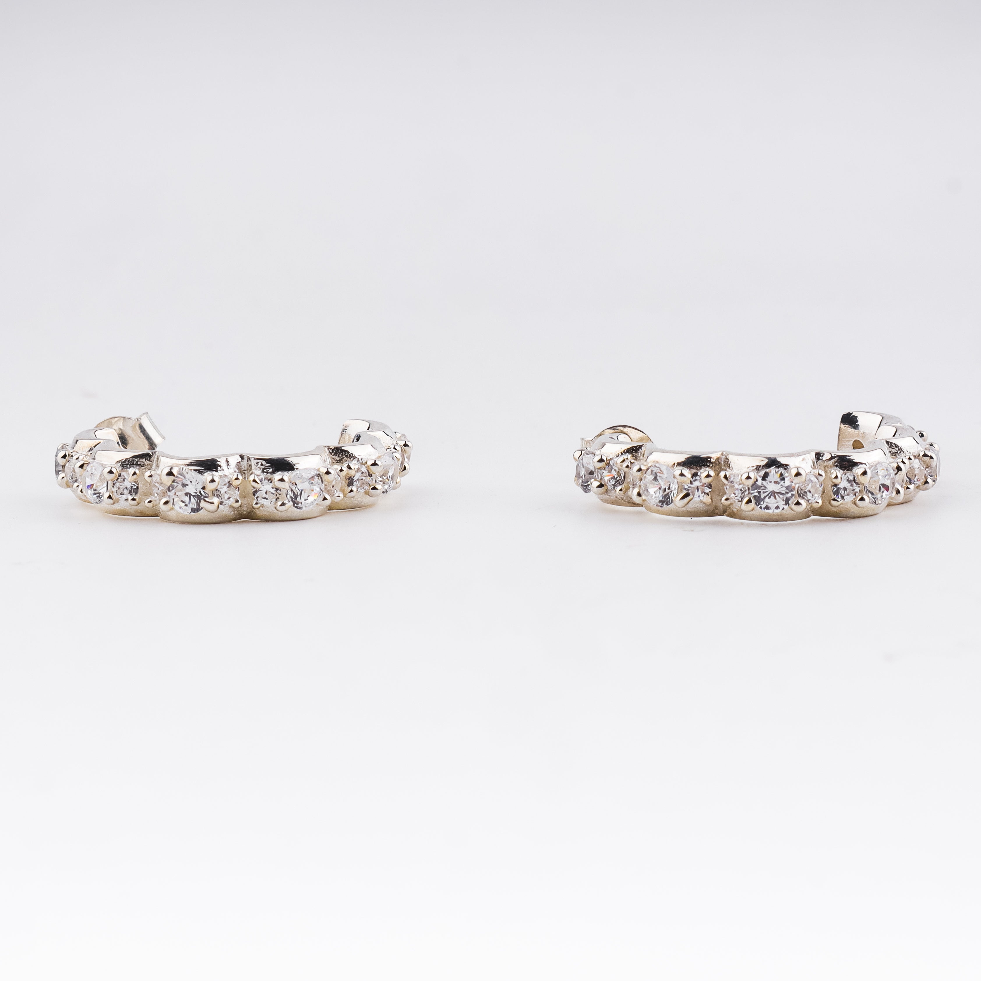 Silver Floral Shaped Hoops with CZ Stones