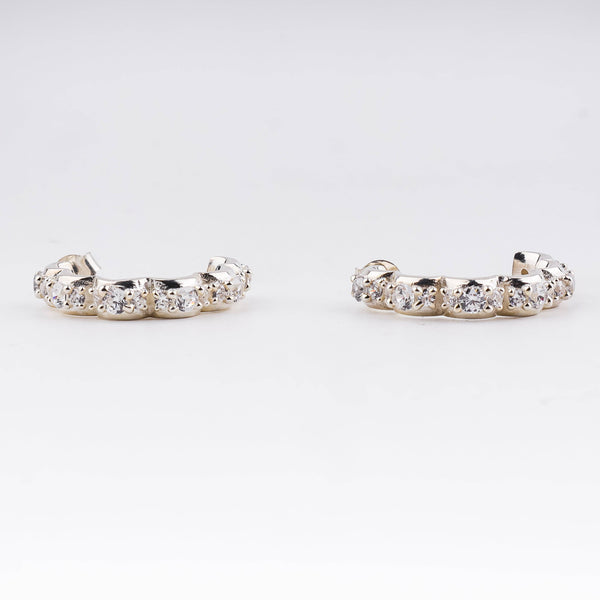 Silver floral hoop earrings with CZ stones