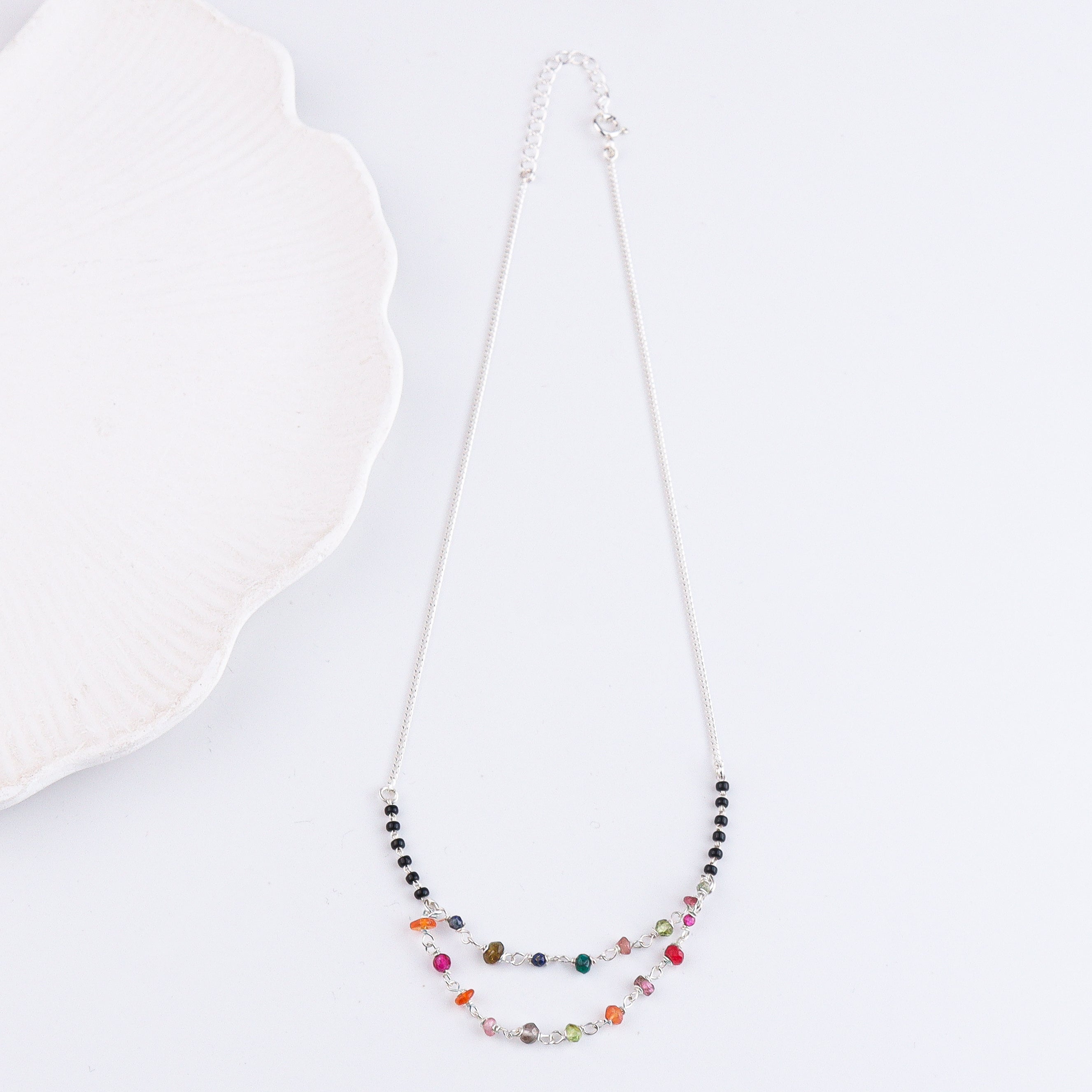 Multicolor Double Layered Silver Chain Mangalsutra (Project Handmade)