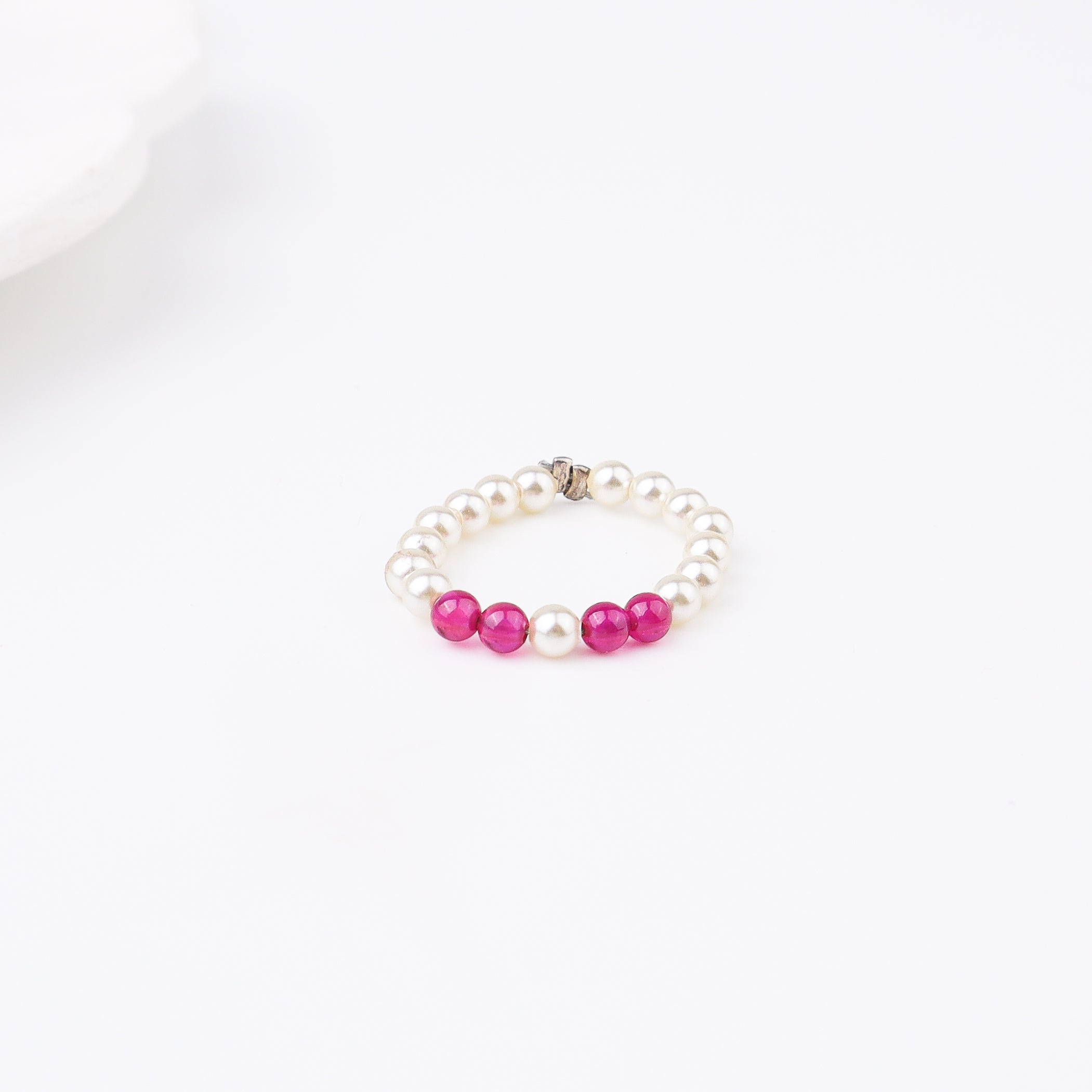 Silver Pearl Ring with Ruby Stones