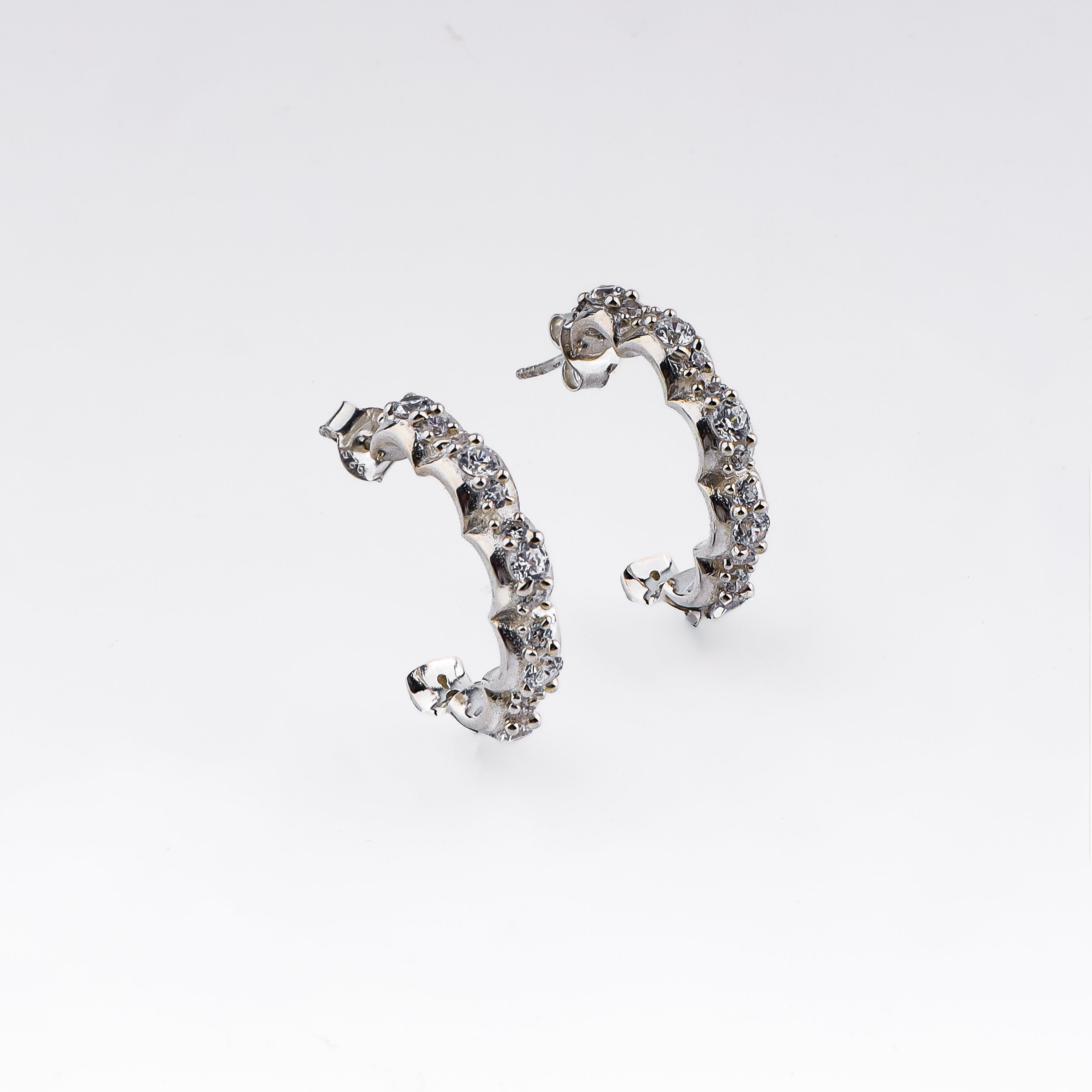 Silver Floral Shaped Hoops with CZ Stones