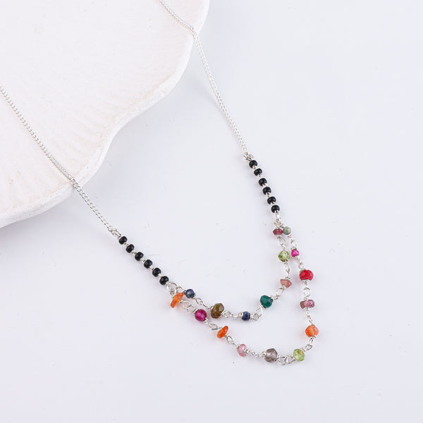 Multicolor Double Layered Silver Chain Mangalsutra (Project Handmade)