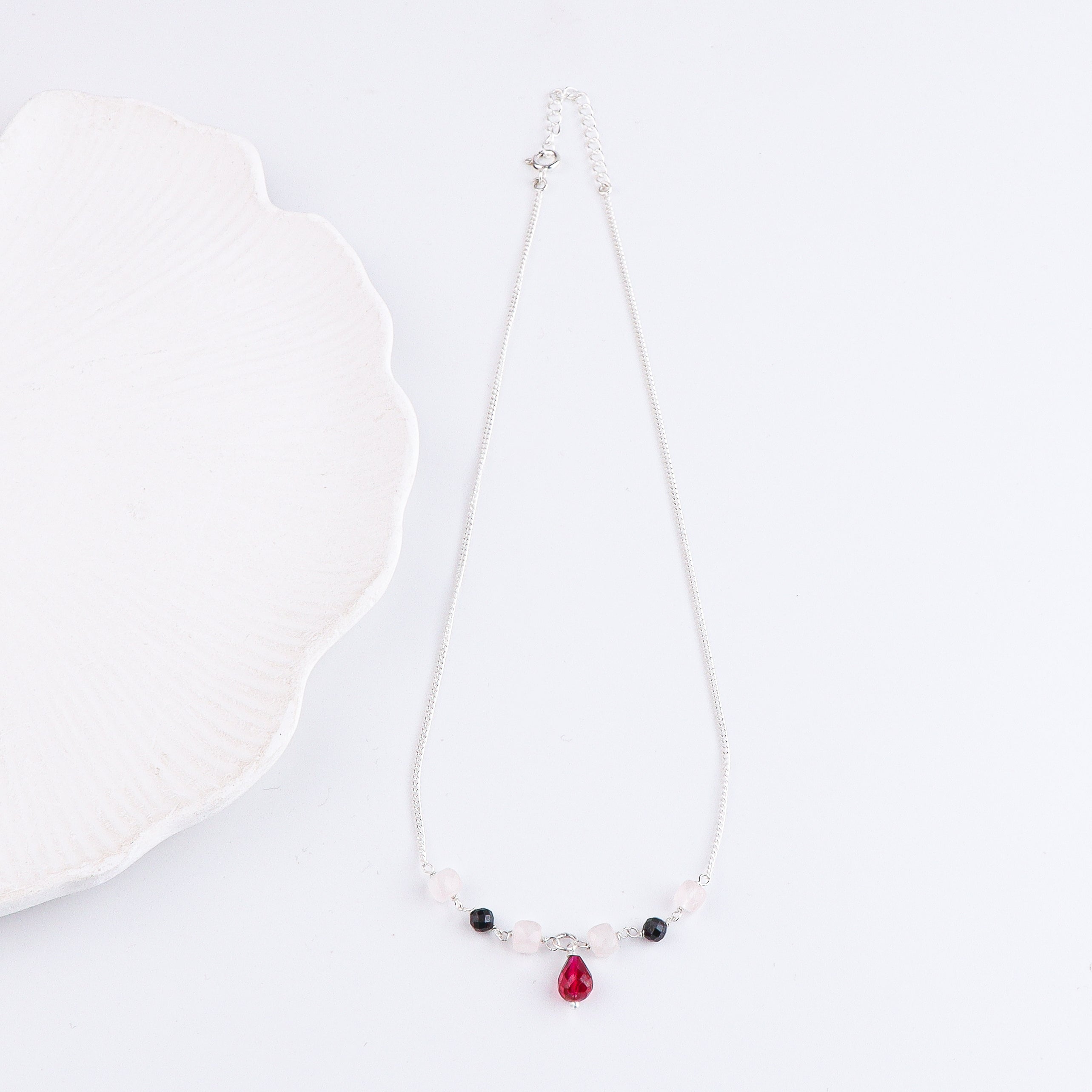 Rubies, Rose Quartz & Black Spinel Silver Chain Mangalsutra (Project Handmade)