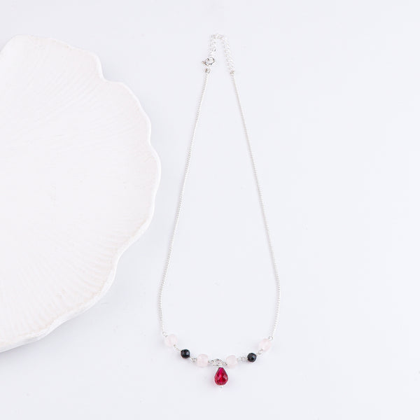 Rubies, Rose Quartz & Black Spinel Silver Chain Mangalsutra (Project Handmade)