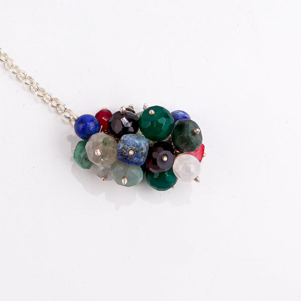 Silver Tie & Wear Necklace with Pearls and Semi Precious Stones