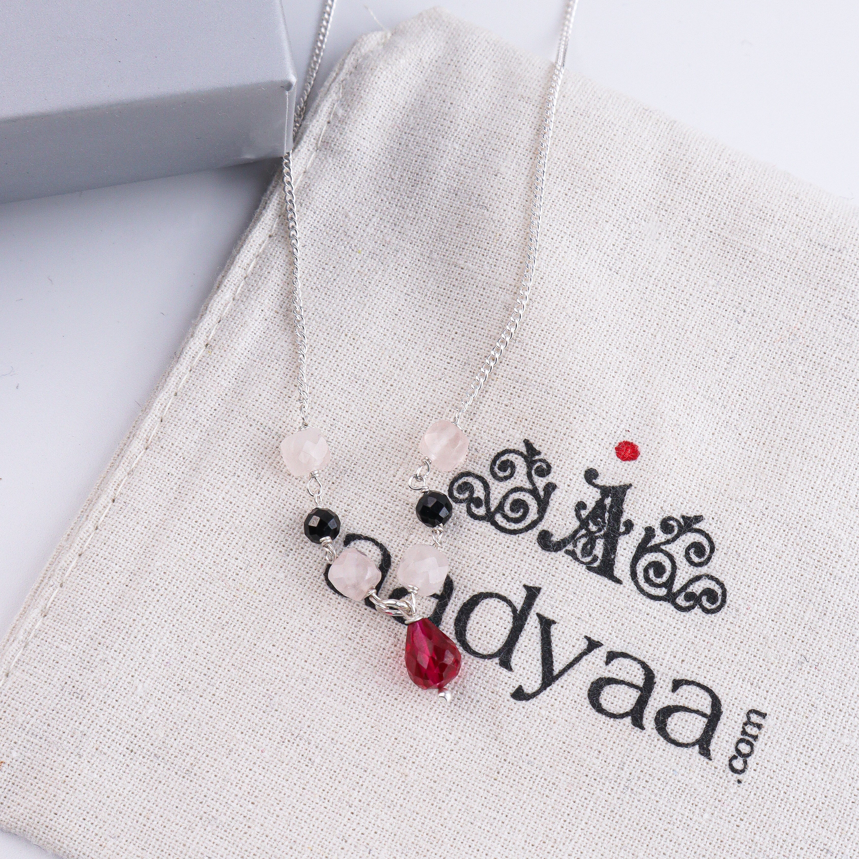 Rubies, Rose Quartz & Black Spinel Silver Chain Mangalsutra (Project Handmade)