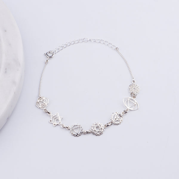 Seven Chakra Silver Bracelet