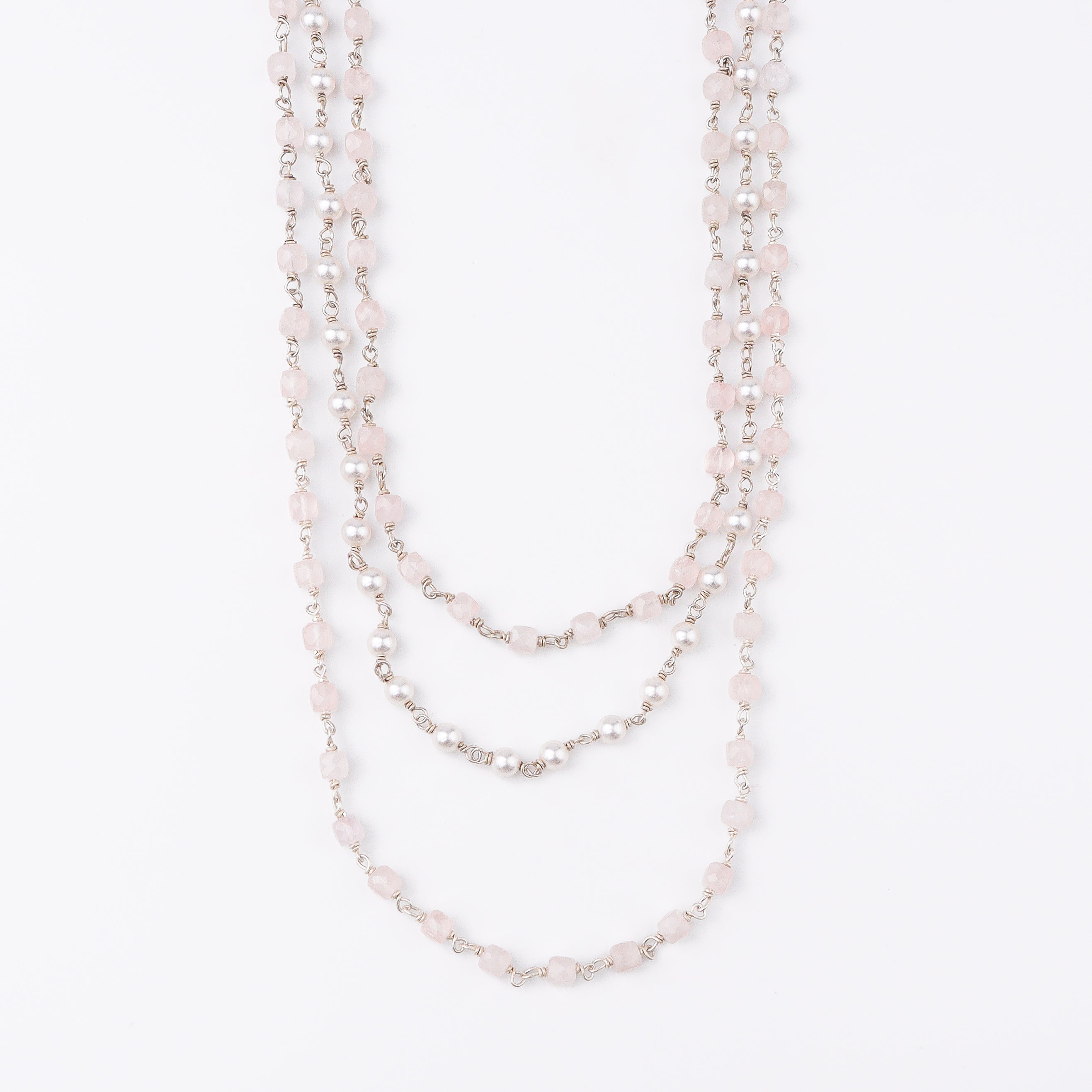 Rose Quartz and Pearls Layered Necklace