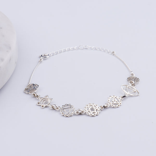 Seven Chakra Silver Bracelet