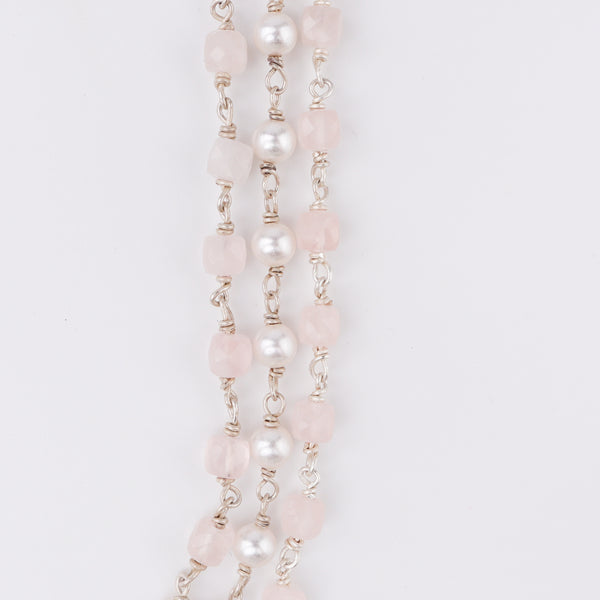 Rose Quartz and Pearls Layered Necklace