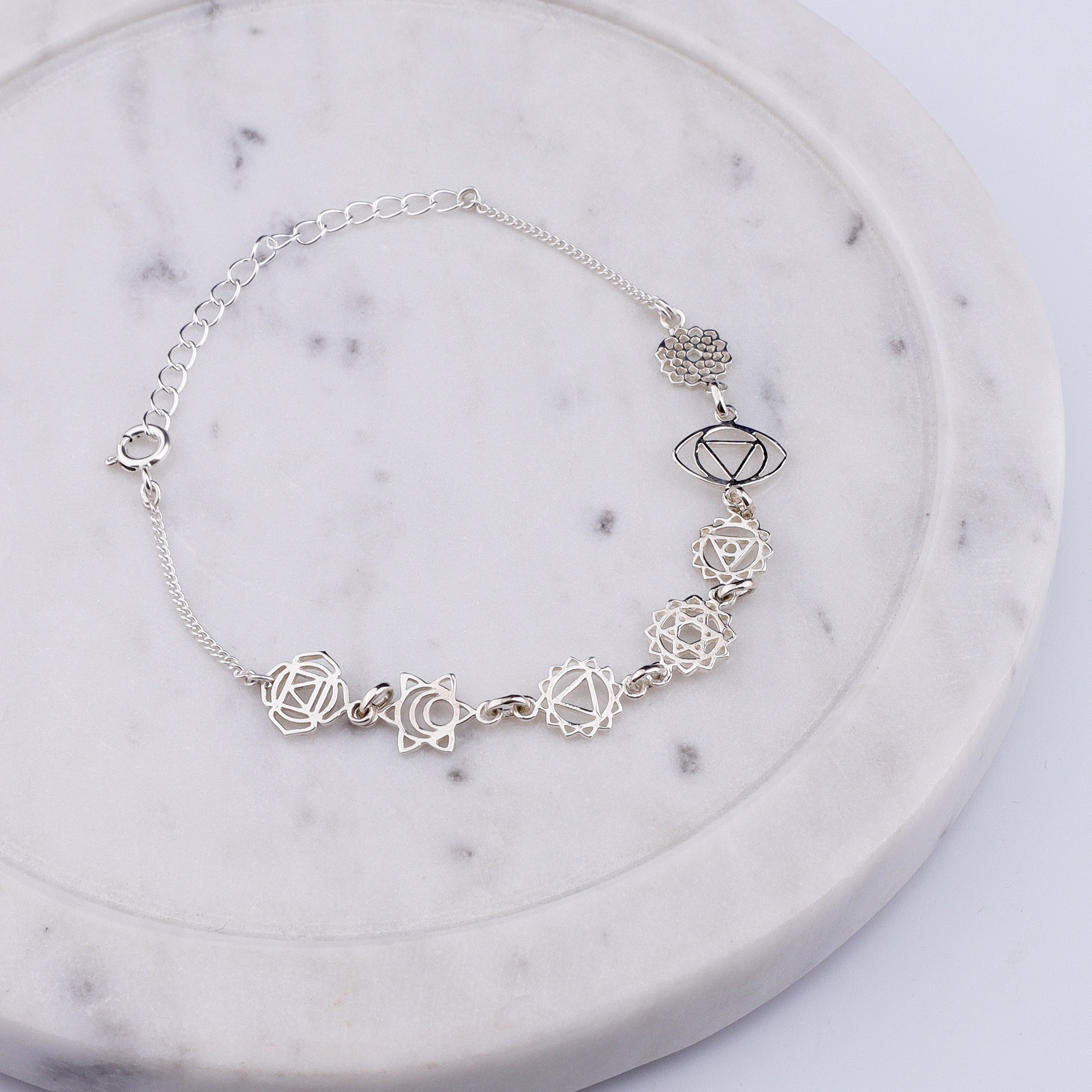 Seven Chakra Silver Bracelet