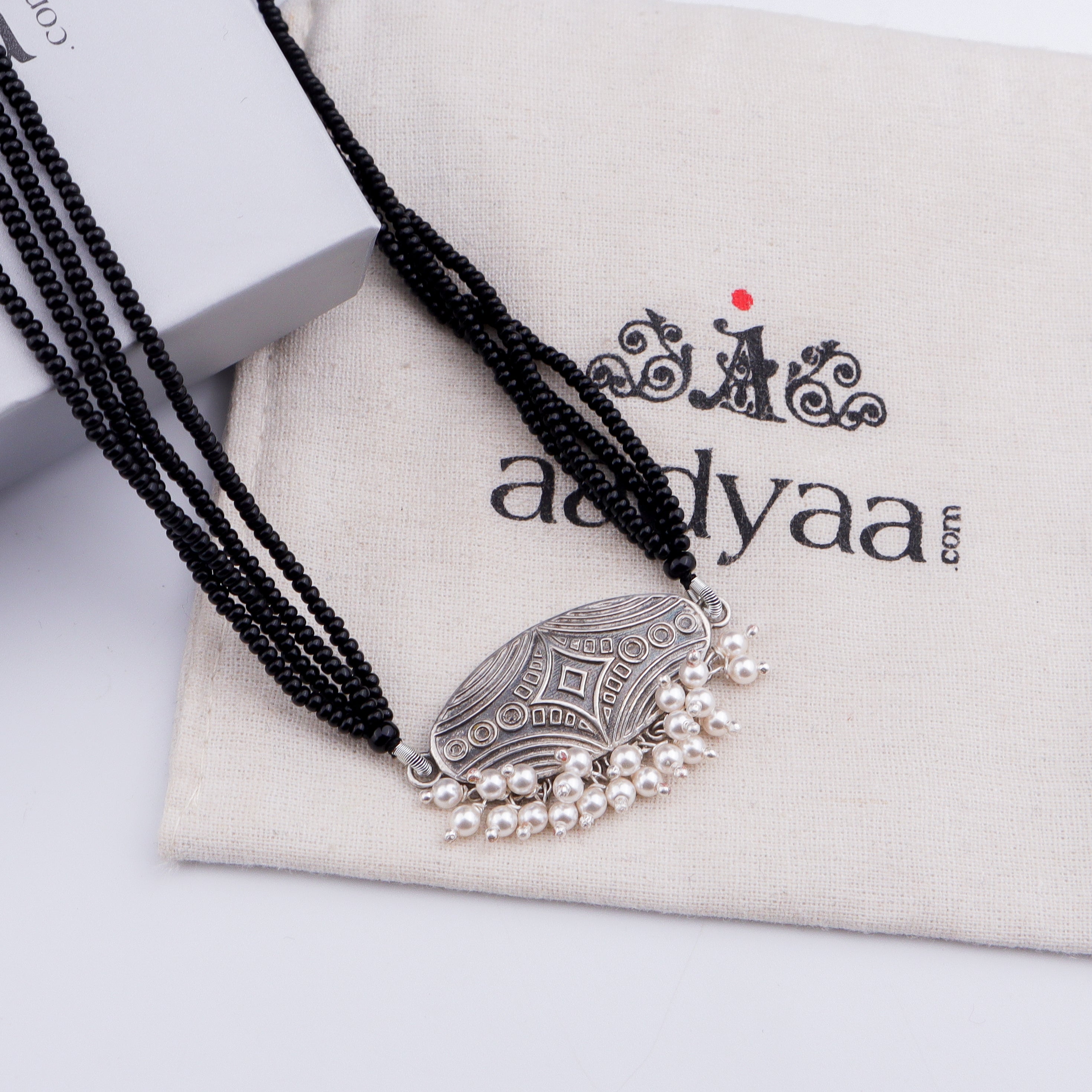 Oxidised Silver Oval Filigree Mangalsutra
