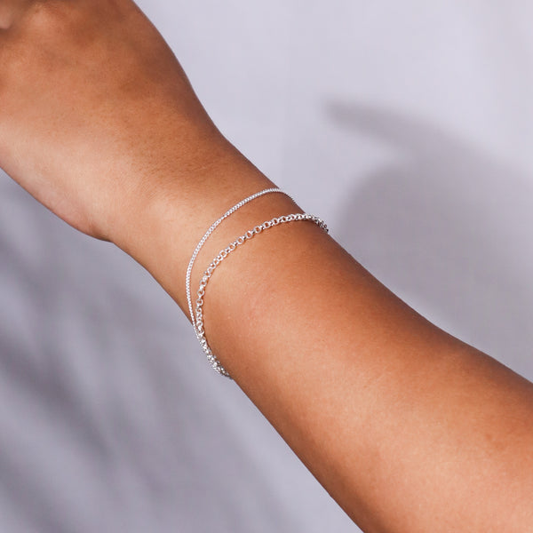 Silver chain double layer bracelet on arm