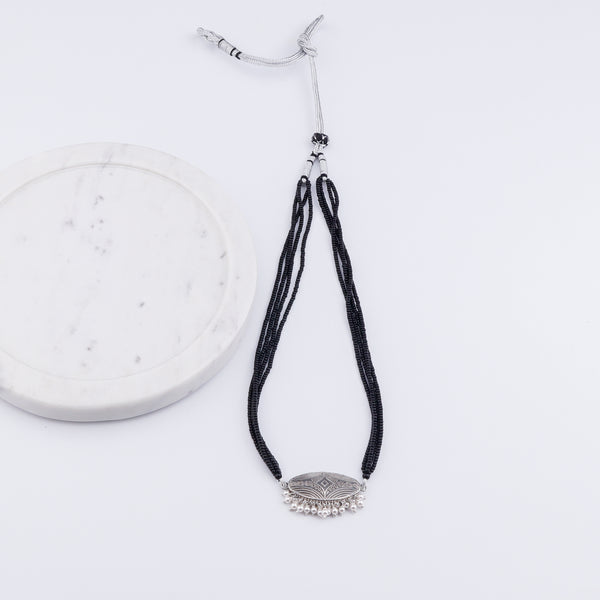 Oxidised Silver Oval Filigree Mangalsutra