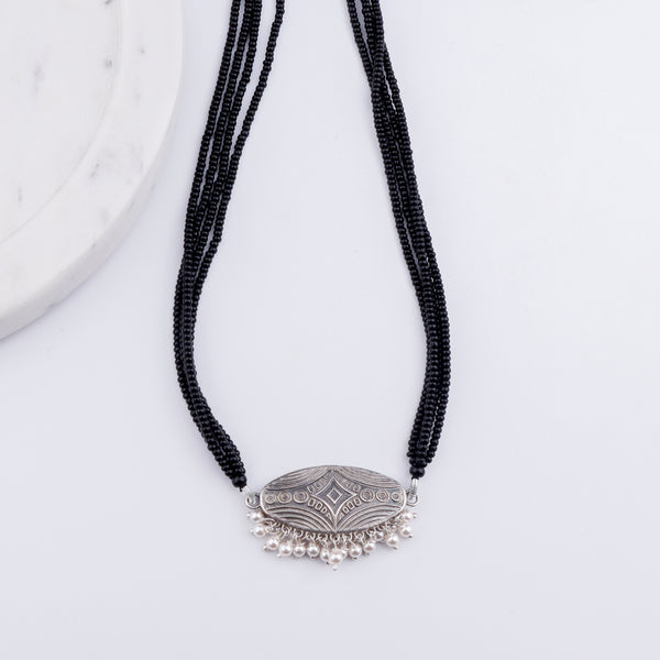 Oxidised Silver Oval Filigree Mangalsutra