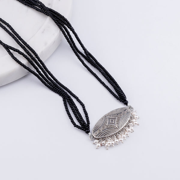 Oxidised Silver Oval Filigree Mangalsutra