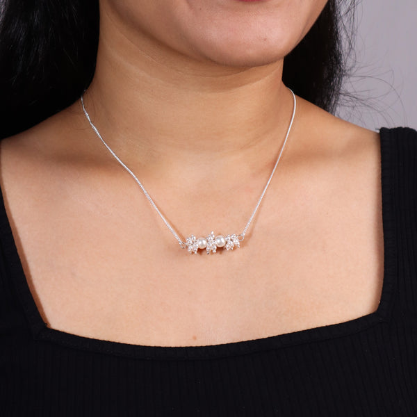 Silver Necklace with Pearl Bunch