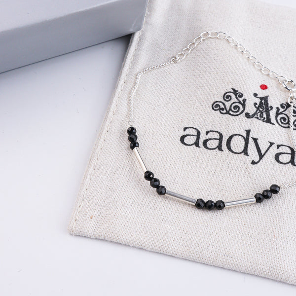 Black Spinel & Pipe Silver Chain Mangalsutra Bracelet (Project Handmade)