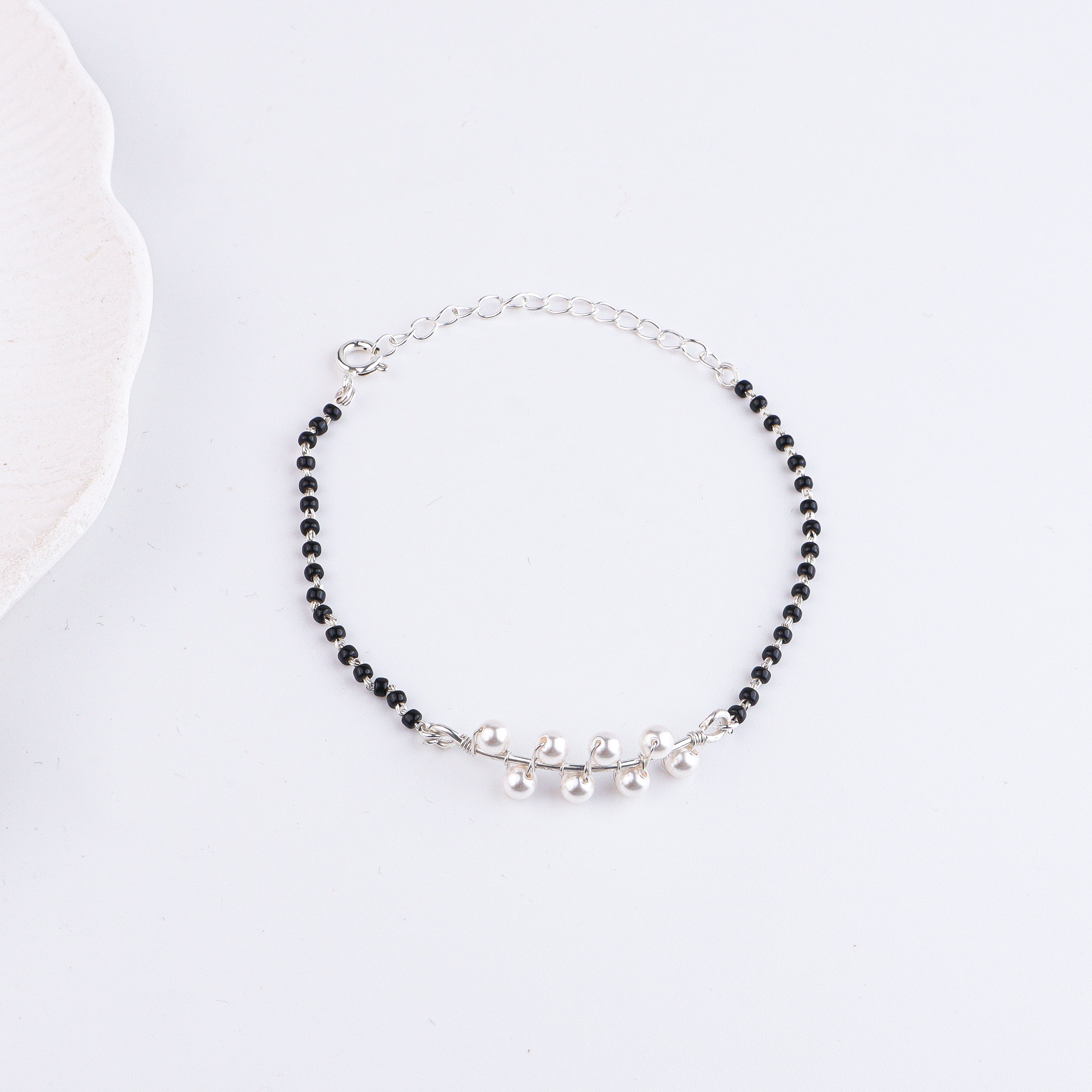 Pearl Wrapped Silver Mangalsutra Bracelet (Project Handmade)