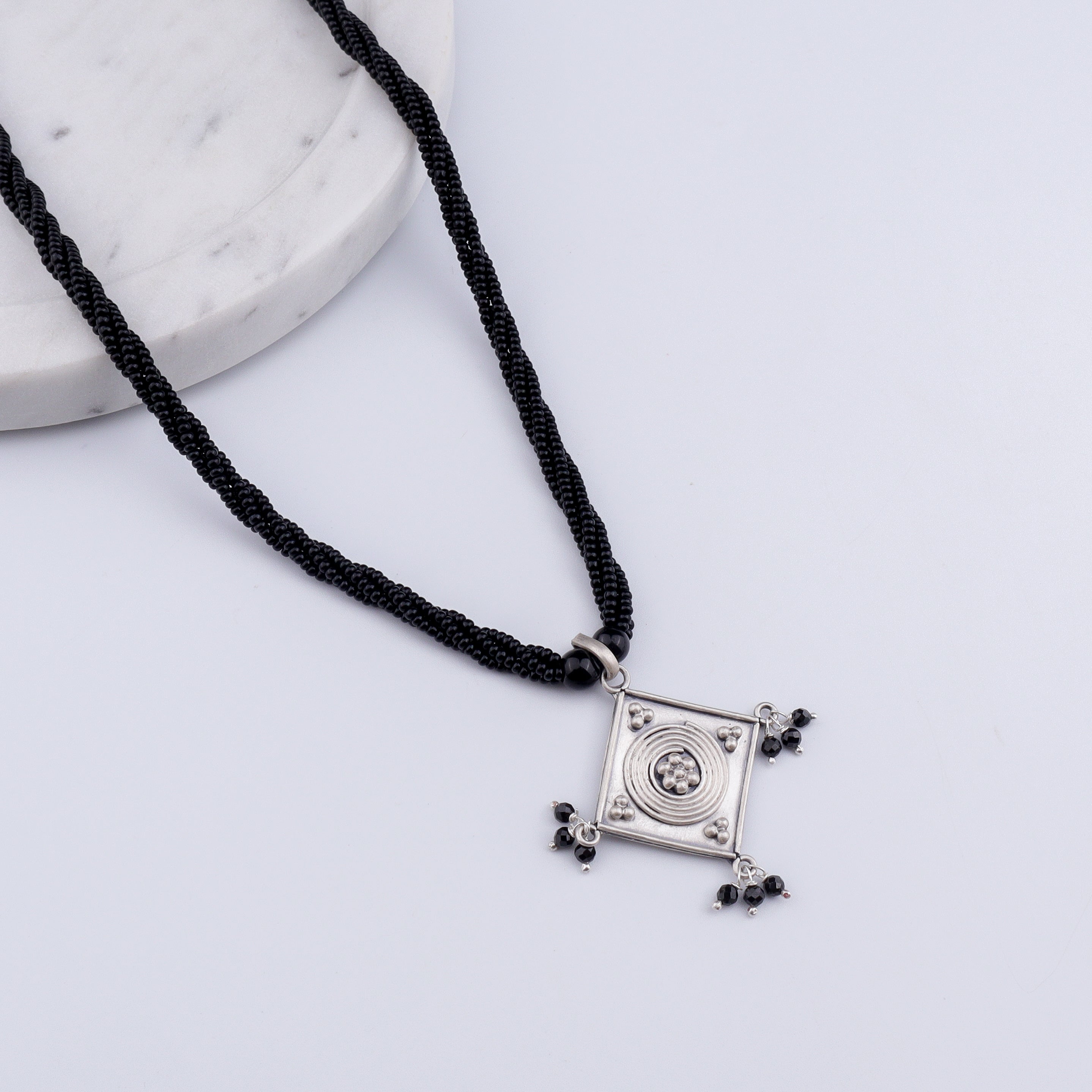 Oxidised Silver Diamond Filigree Mangalsutra