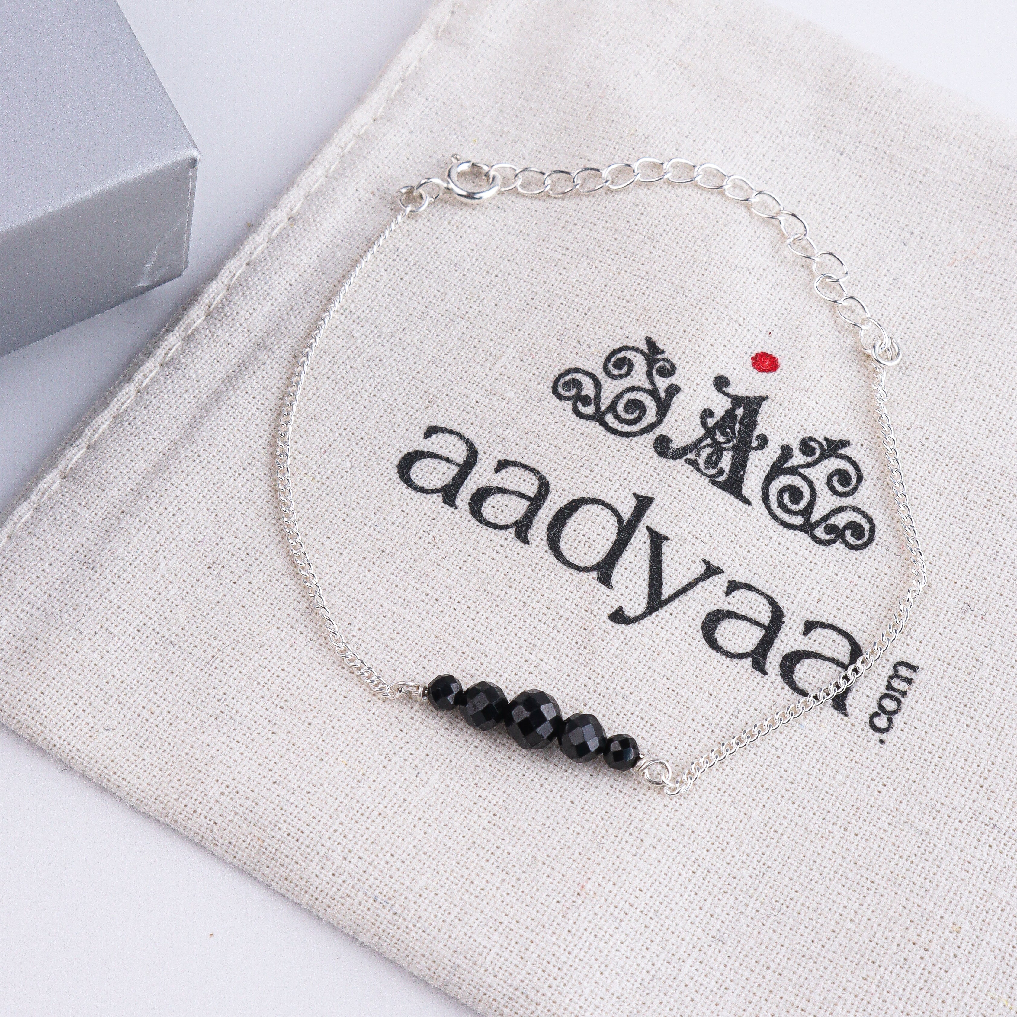 Black Spinel Silver Chain Mangalsutra Bracelet (Project Handmade)