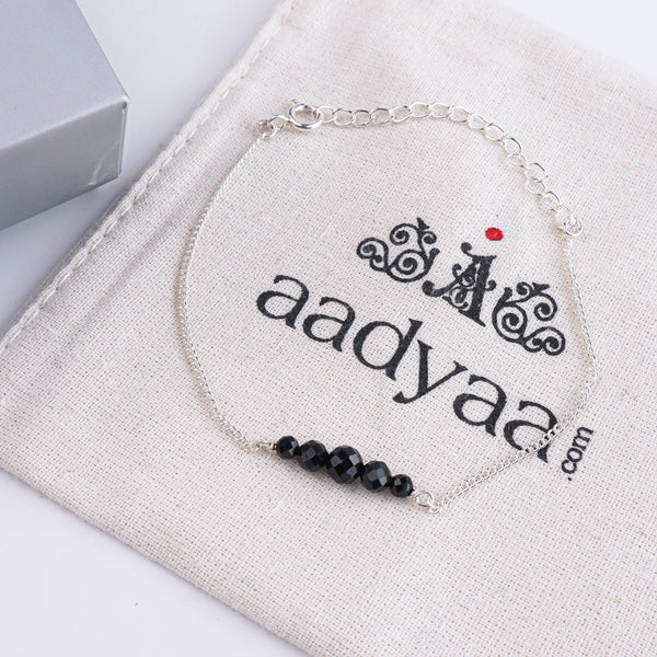 Black Spinel Silver Chain Mangalsutra Bracelet (Project Handmade)