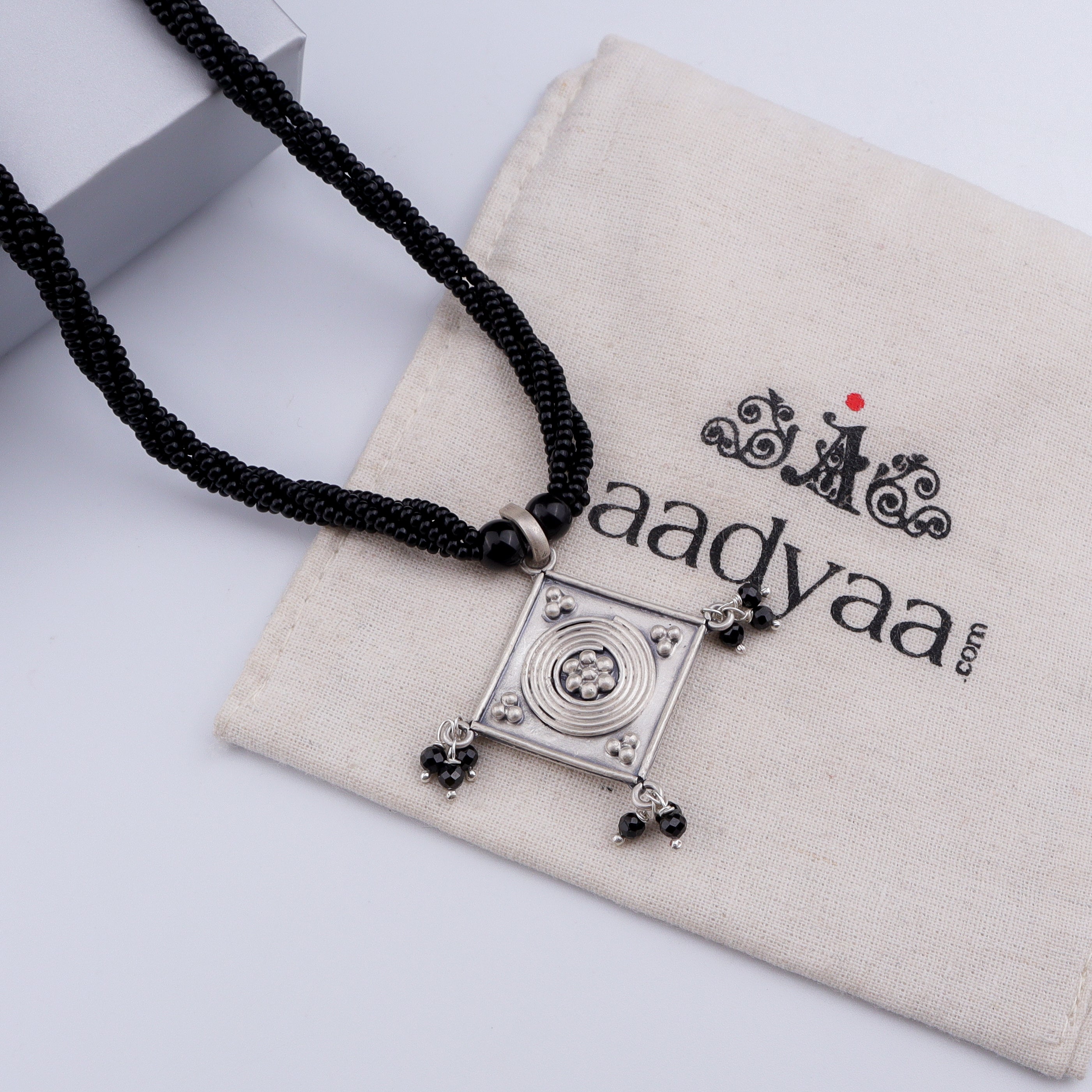 Oxidised Silver Diamond Filigree Mangalsutra