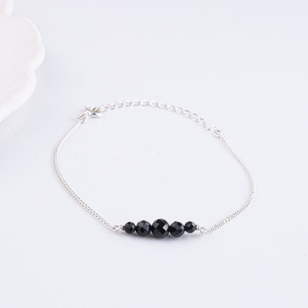 Black Spinel Silver Chain Mangalsutra Bracelet (Project Handmade)
