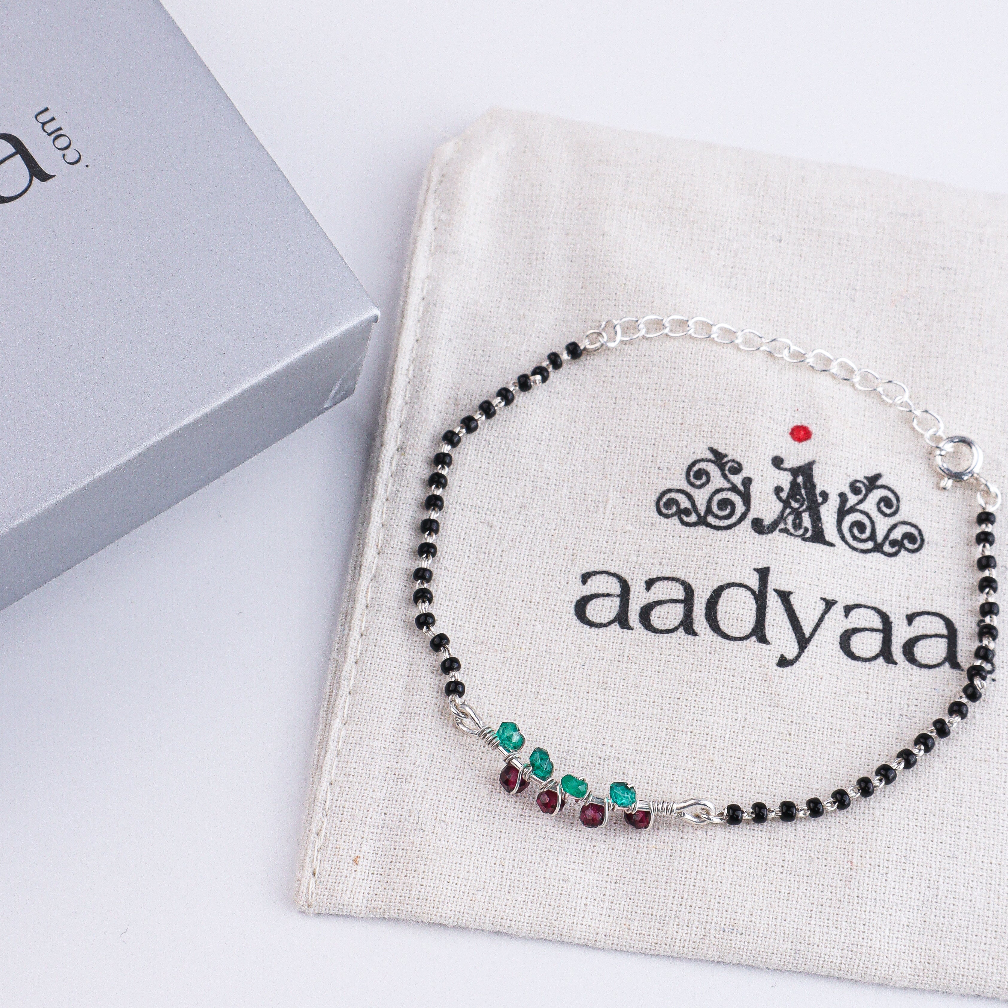 Green Onyx & Garnet Silver Mangalsutra Bracelet (Project Handmade)