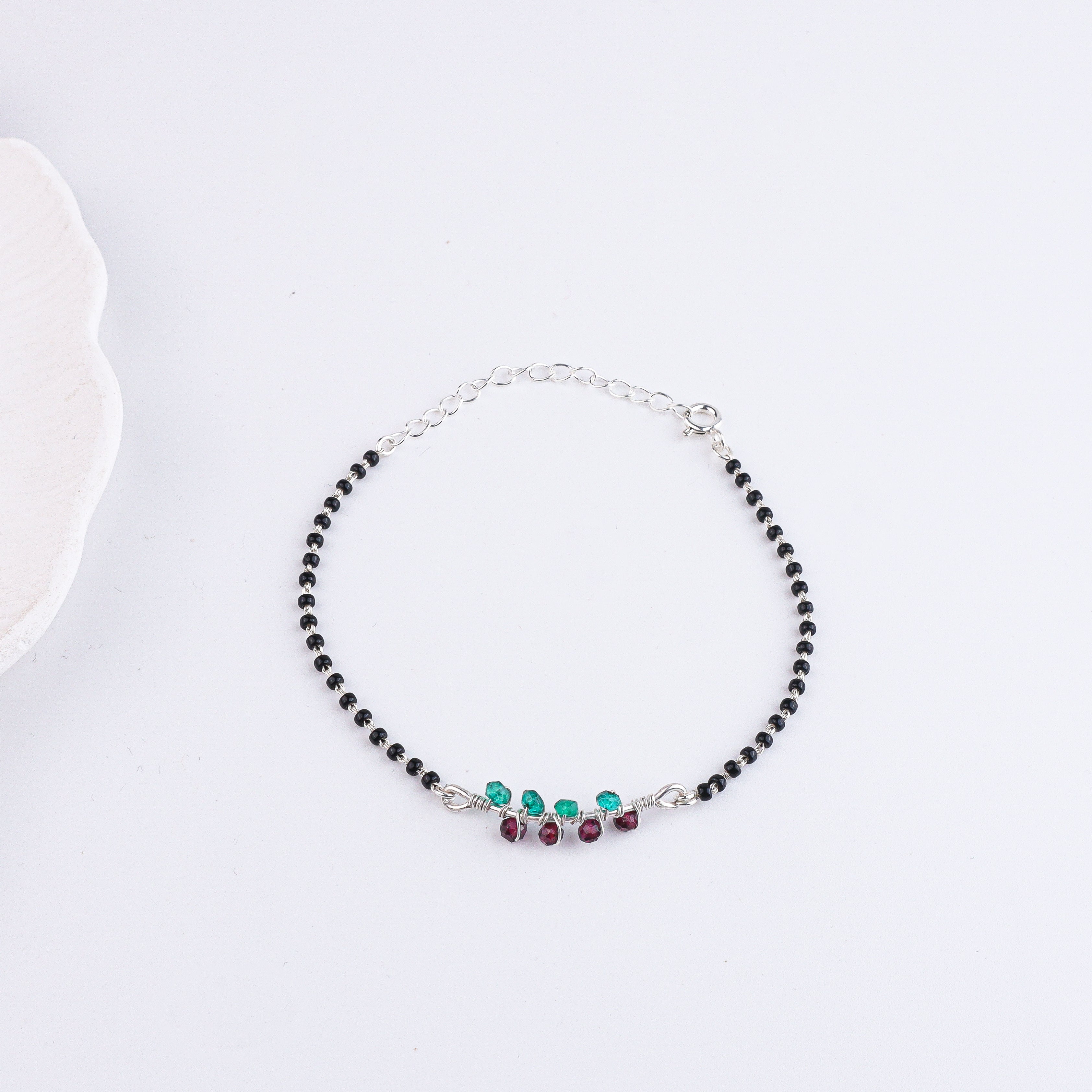 Green Onyx & Garnet Silver Mangalsutra Bracelet (Project Handmade)