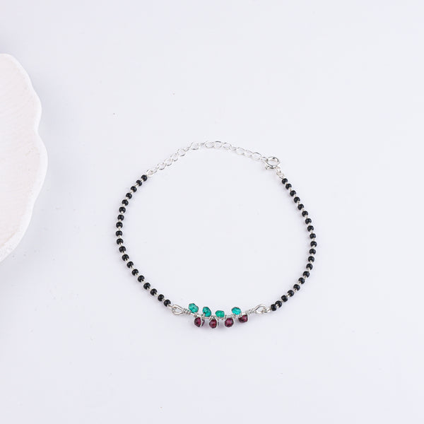 Green Onyx & Garnet Silver Mangalsutra Bracelet (Project Handmade)