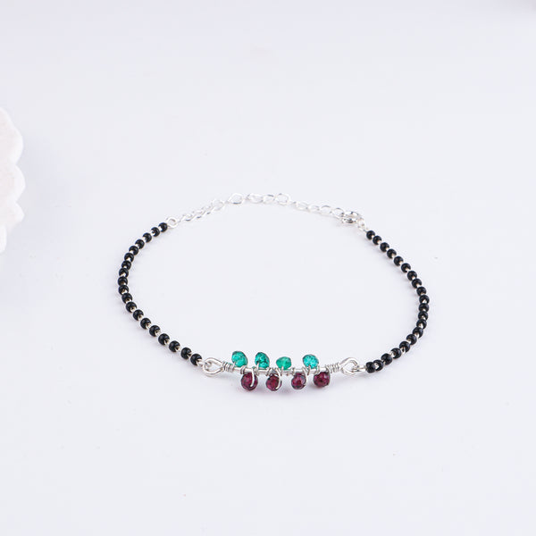 Green Onyx & Garnet Silver Mangalsutra Bracelet (Project Handmade)