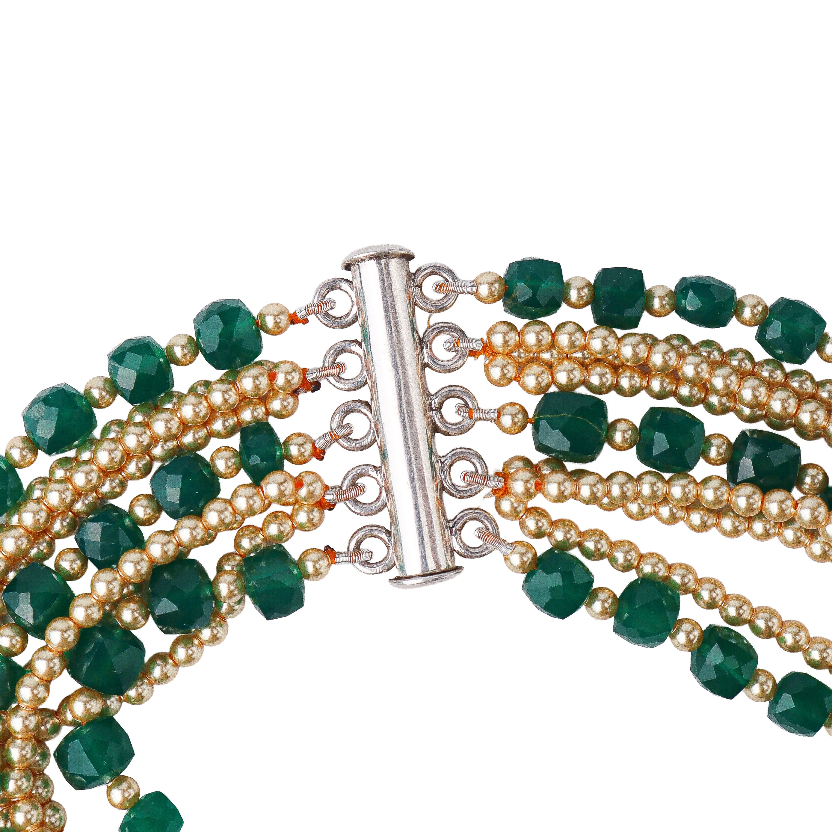 Luxe Necklace- Green Onyx and Golden Pearls