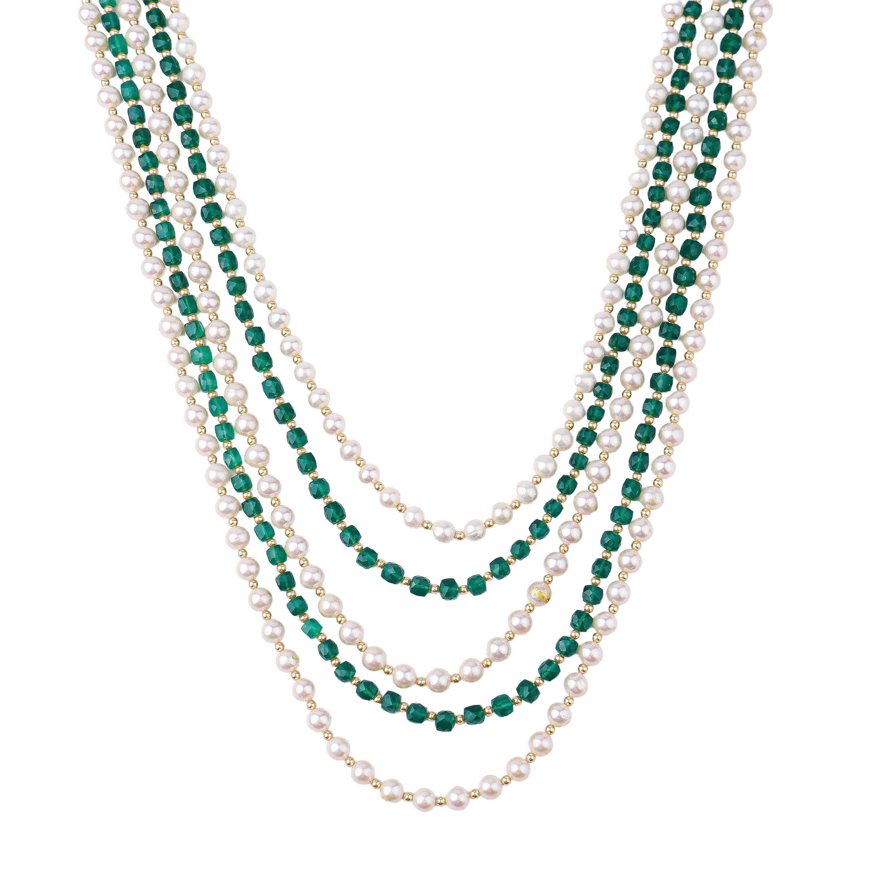 Luxe Necklace with Green Onyx, Fresh Water & Golden Pearls