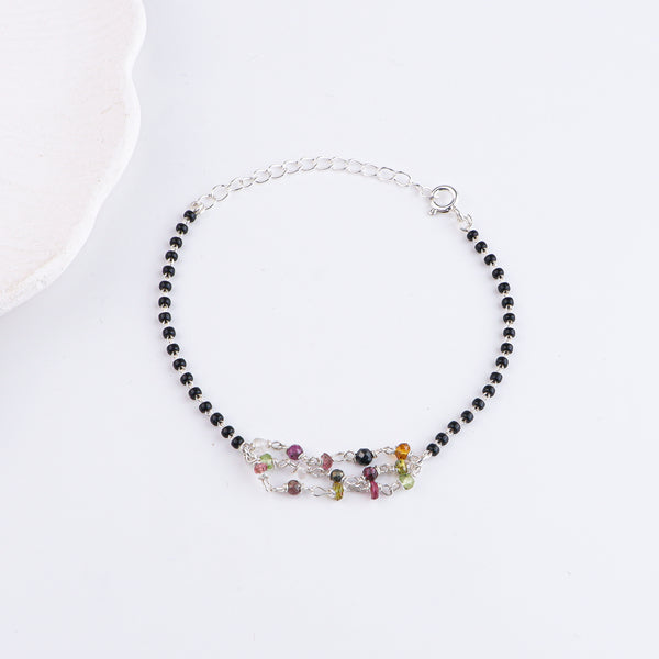 Multicolor Stone Ganthan Silver Mangalsutra Bracelet (Project Handmade)