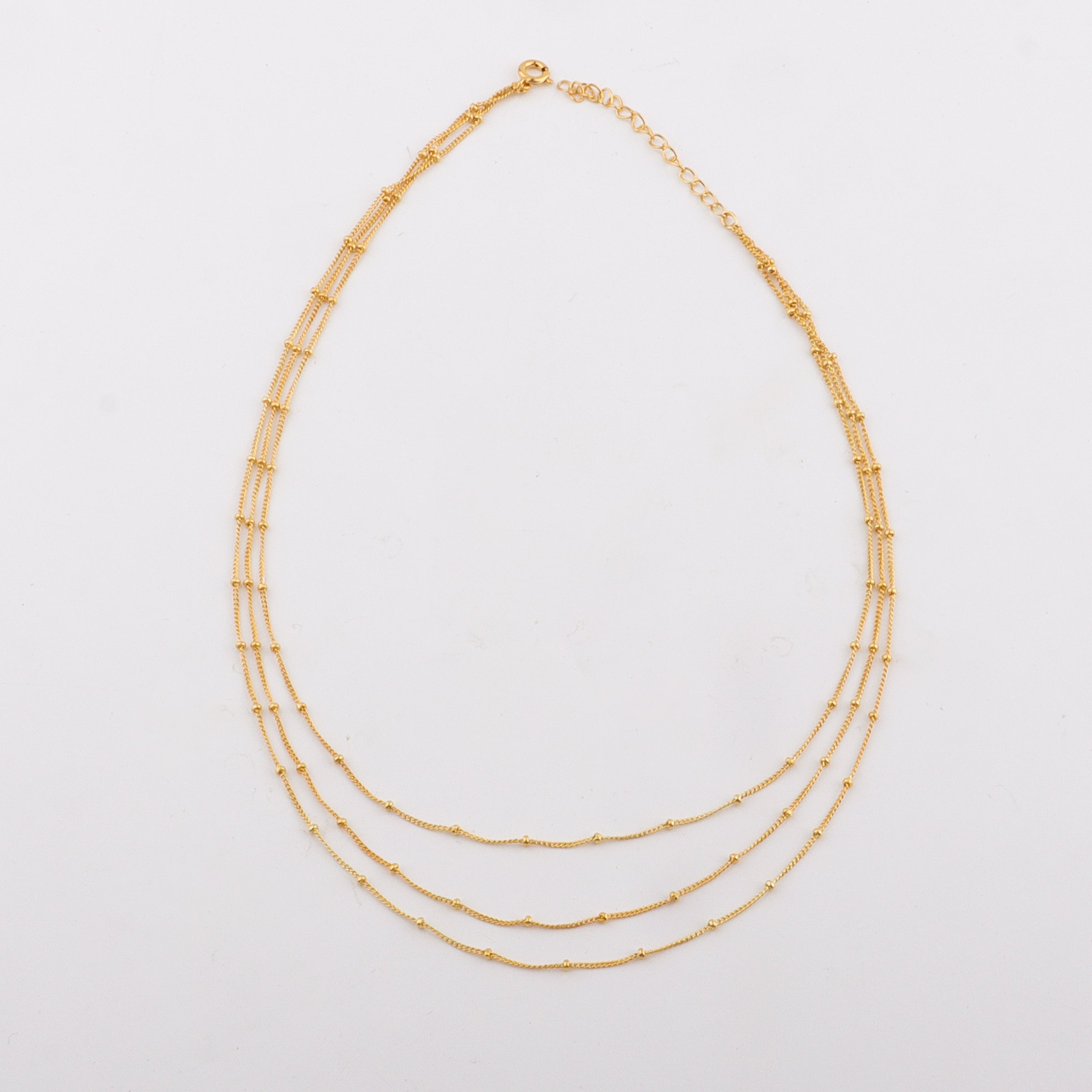 Gold plated 3 layer beaded chain necklace | 92.5 Silver | 22K Gold Plated